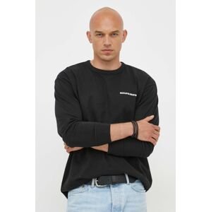 Bavlnené tričko s dlhým rukávom Marc O'Polo DENIM čierna farba, s potlačou