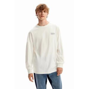 Bavlnené tričko s dlhým rukávom Desigual béžová farba, s potlačou