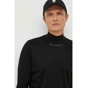 Bavlnené tričko s dlhým rukávom Karl Lagerfeld čierna farba, jednofarebný