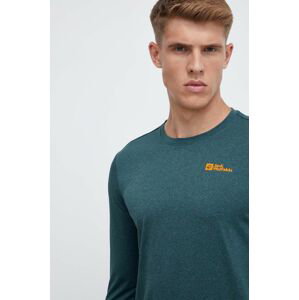 Športové tričko s dlhým rukávom Jack Wolfskin Sky Thermal zelená farba, melanžový