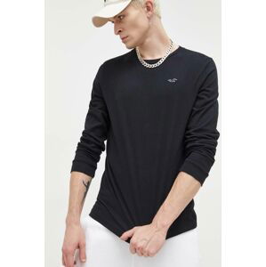 Bavlnené tričko s dlhým rukávom Hollister Co. čierna farba, jednofarebný