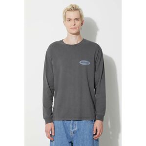 Bavlnené tričko s dlhým rukávom Gramicci Original Freedom Oval Longsleeve Tee šedá farba, s potlačou, G3FU.T072