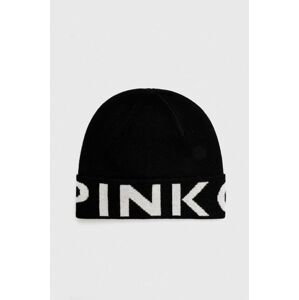 Vlnená čiapka Pinko čierna farba, z tenkej pleteniny, vlnená