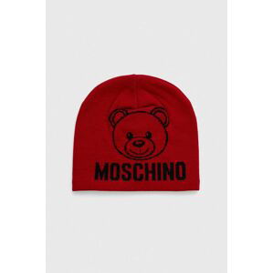Vlnená čiapka Moschino červená farba, z hrubej pleteniny, vlnená