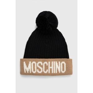 Vlnená čiapka Moschino béžová farba, z tenkej pleteniny, vlnená