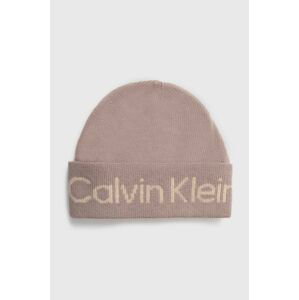 Čiapka s prímesou vlny Calvin Klein béžová farba