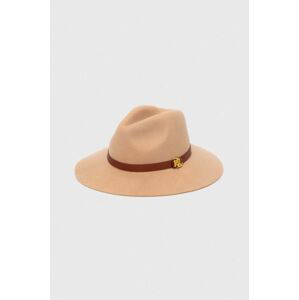 Vlnený klobúk Lauren Ralph Lauren béžová farba, vlnený
