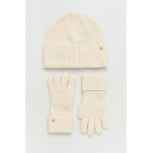 Vlnená čiapka a rukavice Lauren Ralph Lauren béžová farba