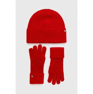 Vlnená čiapka a rukavice Lauren Ralph Lauren červená farba