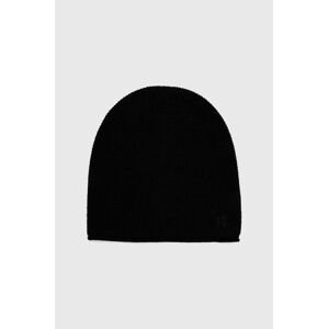 Vlnená čiapka Lauren Ralph Lauren čierna farba, z tenkej pleteniny, vlnená