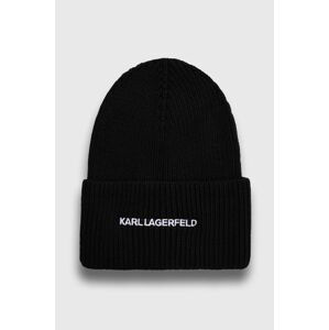Čiapka s prímesou kašmíru Karl Lagerfeld čierna farba, z tenkej pleteniny