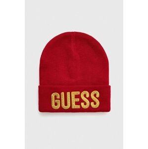 Detská čiapka Guess červená farba biela, z tenkej pleteniny