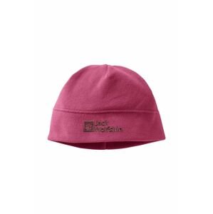 Detská čiapka Jack Wolfskin REAL STUFF BEANIE ružová farba biela, z tenkej pleteniny