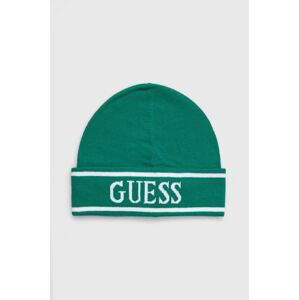 Detská čiapka Guess zelená farba biela, z tenkej pleteniny