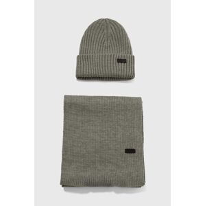 Súprava Barbour Crimdon Beanie & Scarf Gift Set šedá farba, MGS0019