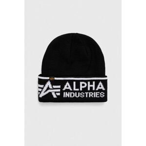 Čiapka Alpha Industries čierna farba, z hrubej pleteniny