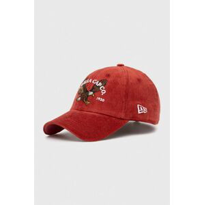 Manšestrová baseballová čiapka New Era červená farba, s nášivkou