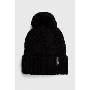 Čiapka Jack Wolfskin Pompom čierna farba, vlnená