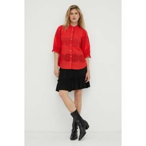 Bavlnená košeľa Bruuns Bazaar dámska, červená farba, regular, so stojačikom