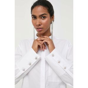 Bavlnená košeľa Custommade Banni dámska, biela farba, voľný strih, so stojačikom