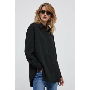 Košeľa Calvin Klein dámska, čierna farba, voľný strih, s klasickým golierom
