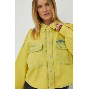Rifľová košeľa Calvin Klein Jeans dámska, žltá farba, voľný strih, s klasickým golierom