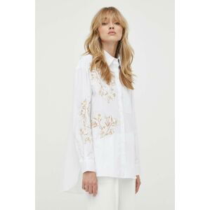 Bavlnená košeľa MAX&Co. dámska, biela farba, voľný strih, s klasickým golierom