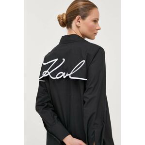 Bavlnená košeľa Karl Lagerfeld dámska, čierna farba, regular, s klasickým golierom