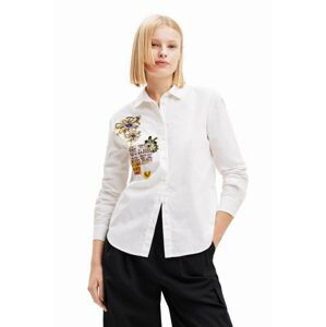 Bavlnená košeľa Desigual dámska, biela farba, regular, s klasickým golierom