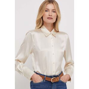 Hodvábna košeľa Sisley béžová farba, regular, s klasickým golierom