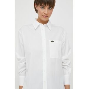 Bavlnená košeľa Lacoste dámska, biela farba, voľný strih, s klasickým golierom