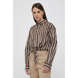 Bavlnená košeľa Polo Ralph Lauren dámska, hnedá farba, voľný strih, s klasickým golierom