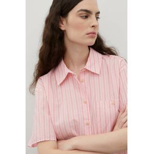 Bavlnená košeľa American Vintage dámska, ružová farba, voľný strih, s klasickým golierom