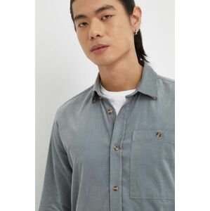 Bavlnená košeľa Bruuns Bazaar pánska, šedá farba, regular, s golierom button-down