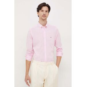 Bavlnená košeľa Tommy Hilfiger pánska, ružová farba, slim, s golierom button-down