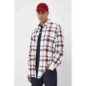 Bavlnená košeľa Tommy Hilfiger pánska, biela farba, voľný strih, s golierom button-down