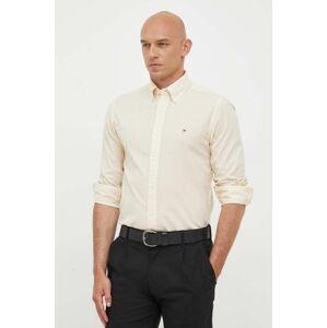 Bavlnená košeľa Tommy Hilfiger pánska, béžová farba, regular, s golierom button-down