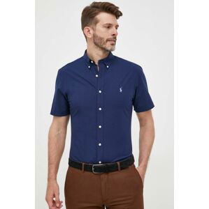 Košeľa Polo Ralph Lauren pánska, tmavomodrá farba, slim, s golierom button-down