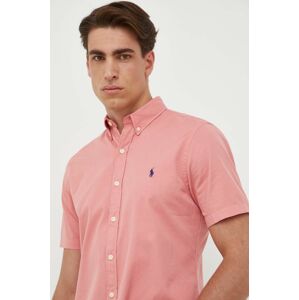 Bavlnená košeľa Polo Ralph Lauren pánska, ružová farba, regular, s golierom button-down