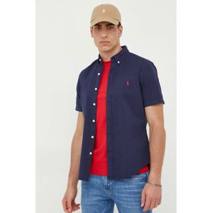 Bavlnená košeľa Polo Ralph Lauren pánska, tmavomodrá farba, regular, s golierom button-down