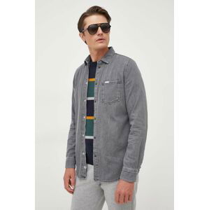 Rifľová košeľa Pepe Jeans Porter pánska, šedá farba, regular, s klasickým golierom