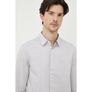 Bavlnená košeľa Armani Exchange pánska, šedá farba, slim, s klasickým golierom