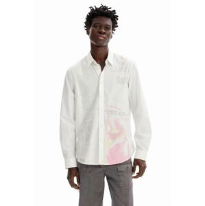 Bavlnená košeľa Desigual pánska, biela farba, regular, s klasickým golierom