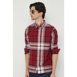 Bavlnená košeľa Tommy Hilfiger pánska, bordová farba, slim, s golierom button-down