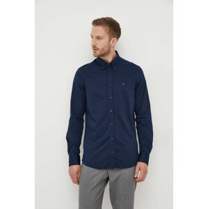 Bavlnená košeľa Tommy Hilfiger pánska, tmavomodrá farba, slim, s golierom button-down