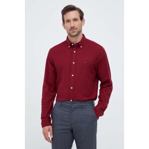 Bavlnená košeľa Tommy Hilfiger pánska, bordová farba, regular, s golierom button-down