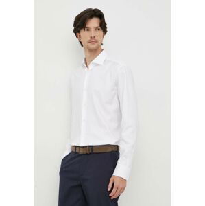 Bavlnená košeľa BOSS pánska, biela farba, regular, s talianskym golierom