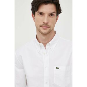 Bavlnená košeľa Lacoste pánska, biela farba, regular, s golierom button-down