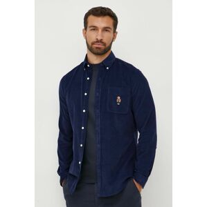 Bavlnená košeľa Polo Ralph Lauren pánska, tmavomodrá farba, regular, s golierom button-down