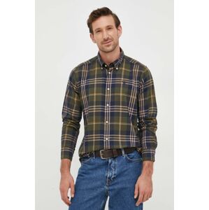 Bavlnená košeľa Barbour Edgar pánska, zelená farba, slim, s golierom button-down